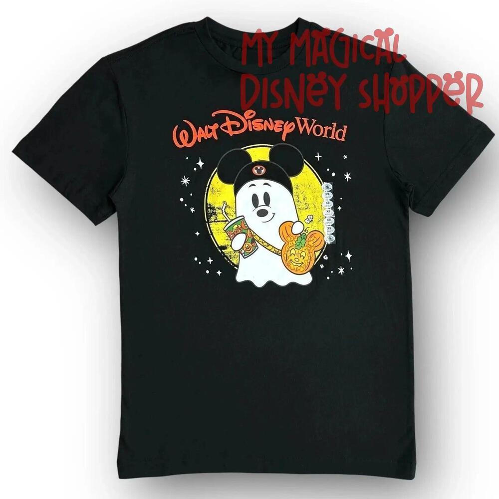 Black Halloween Mickey Mouse Ghost Pumpkin Adult Shirt - Large